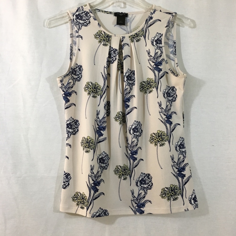 Ladies Sleeveless Shell Blue/Yellow Flowers